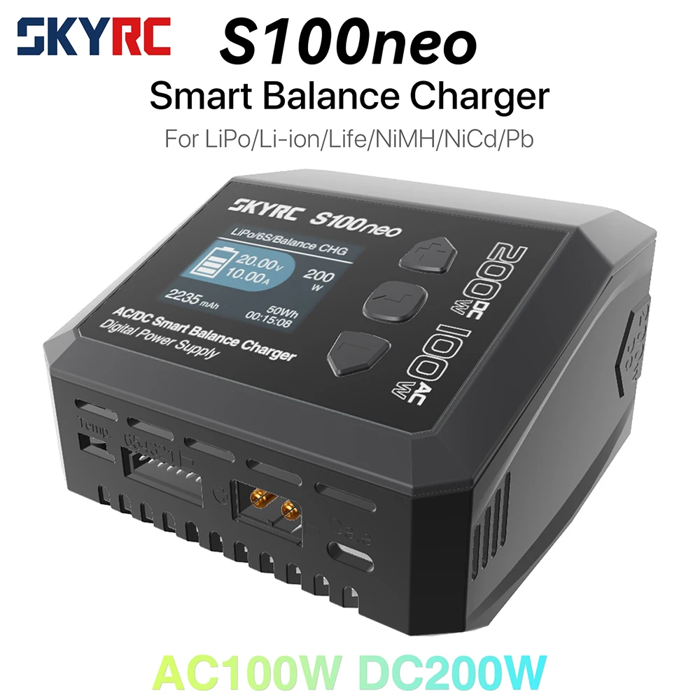 

SkyRC S100neo Balance Charger AC100W DC200W 12A Smart LiPo Battery RC Charger Discharger for LiPo/Li-ion/Life/NiMH/NiCd/Pb