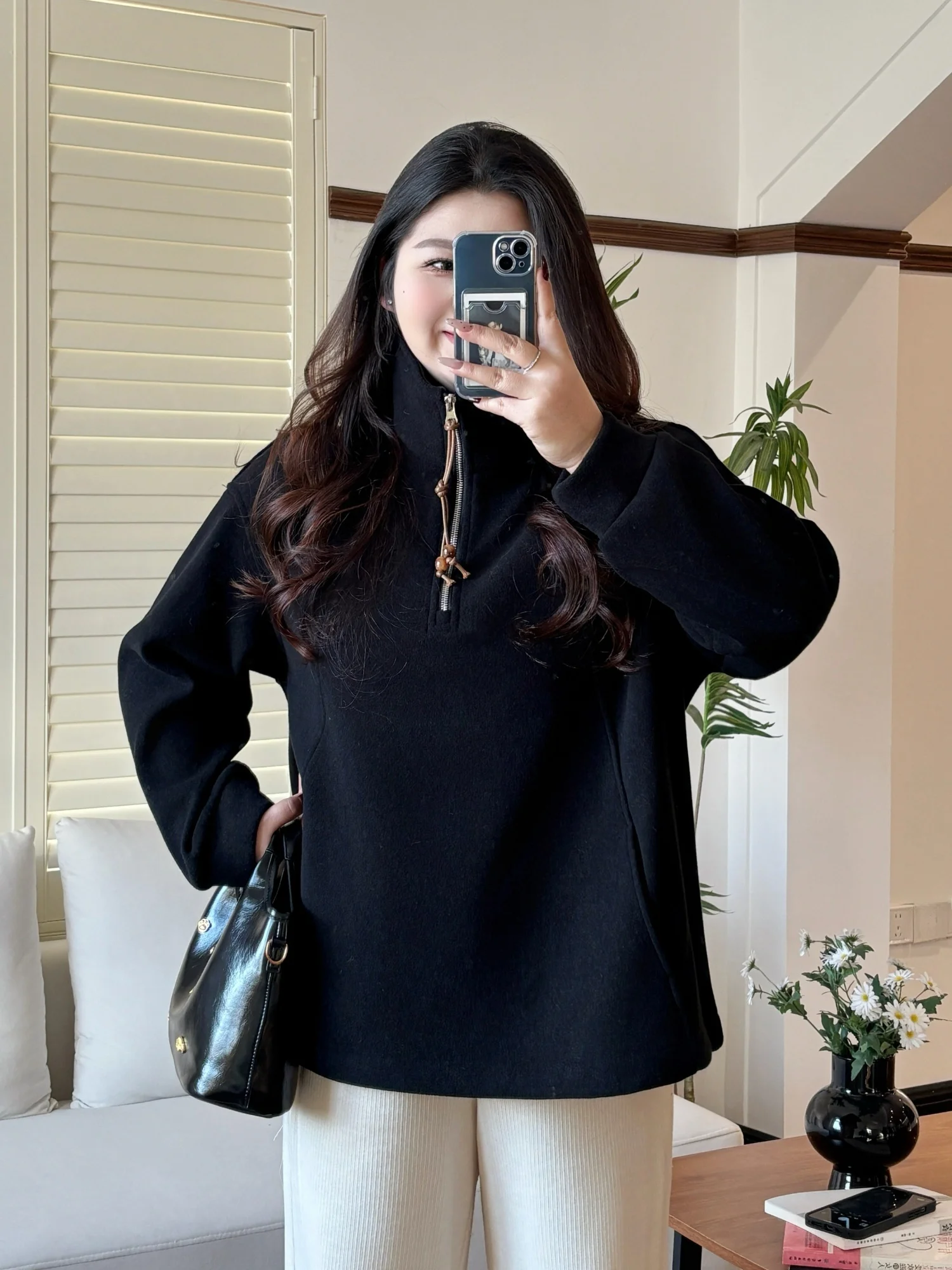 

plus Size Women's Fashionable Oversized Hoodie Winter New Style Stand Collar Fleece Lined Pullover Slimming Top Commute Wind