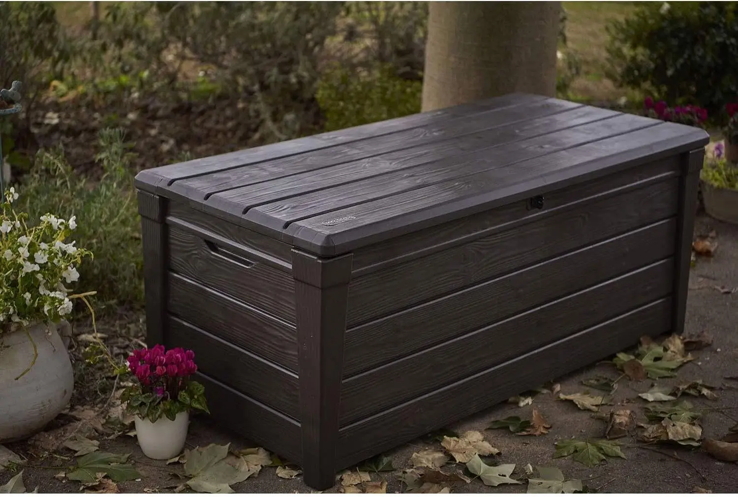 Brightwood Weatherproof Backyard Deck Box Mobiliário ao ar livre Pátio Lockable Recipiente de armazenamento 120 galões