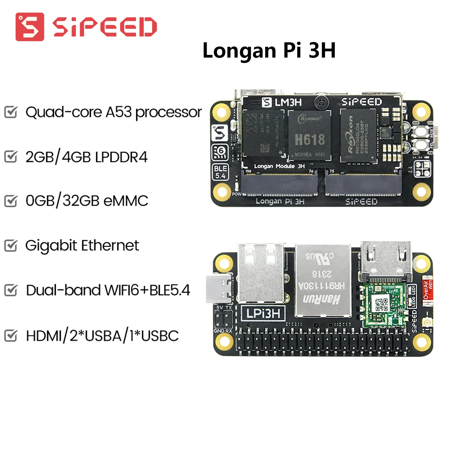 

Sipeed Longan Pi3H Allwinner H618 Development Board 4K TV Box WIFI6 LPi3H