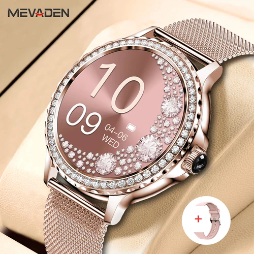 Reloj inteligente MEVADEN de oro rosa con Bluetooth y llamadas para mujer, más de 100 modos deportivos, Monitor de salud y Fitness, reloj inteligente para IOS y Android NX19