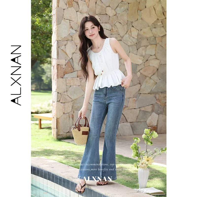 ALXNAN Women's White Peplum Tank Top Beaded Drawstring Drawstring Sleeveless Blouse Waisted Fit Sweet Style Summer Tops L65823