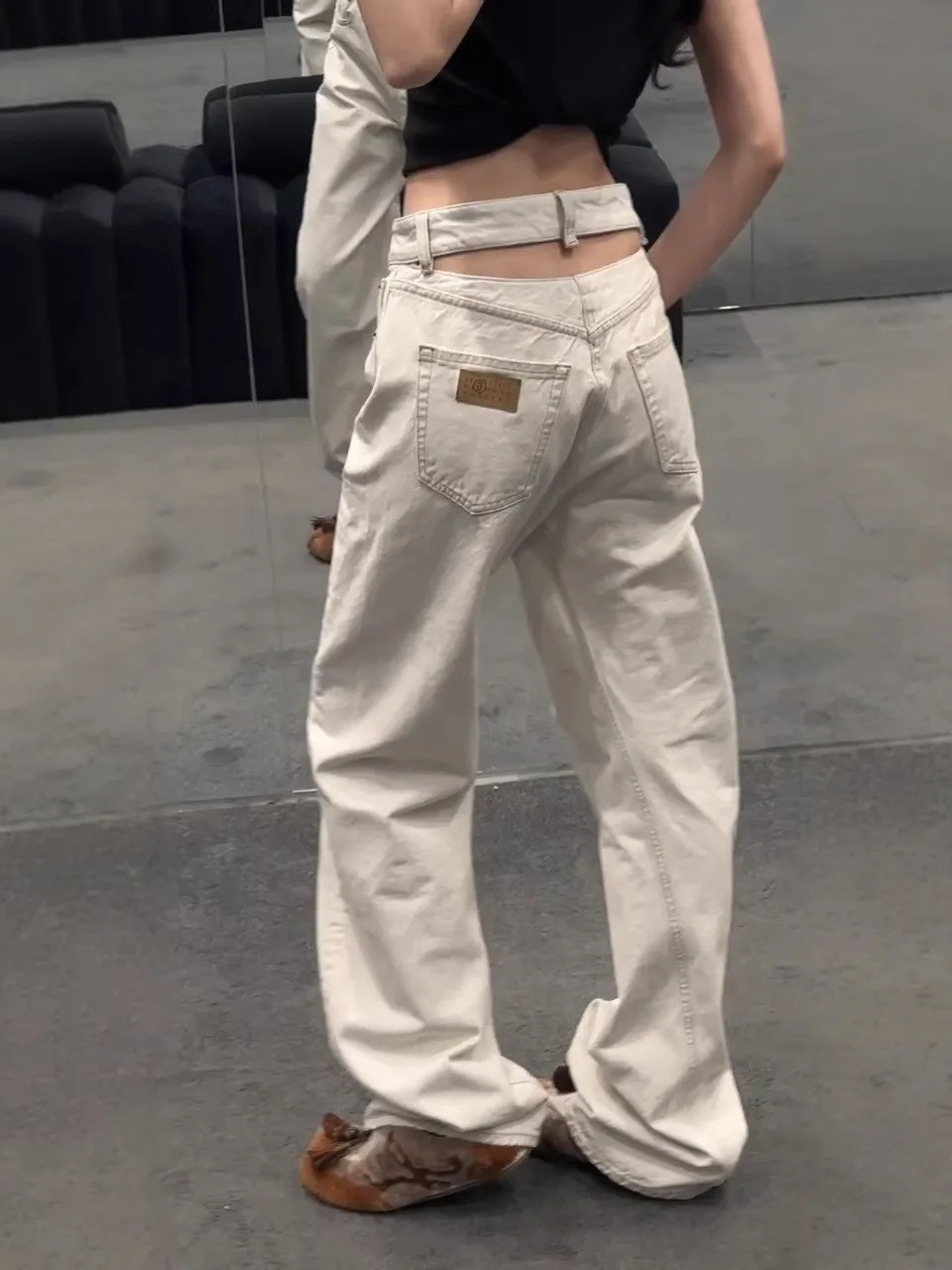 

Свободные повседневные джинсы с высокой талией для женщин больших размеров, с вырезами, цвета хаки, прямого кроя, длинные брюки в повседневном стиле