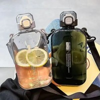 750ML Flat Square Transparent Water Bottle Portable Travel Canteen with Adjustable Strap Elegant Slim Bottle for Sport Camping