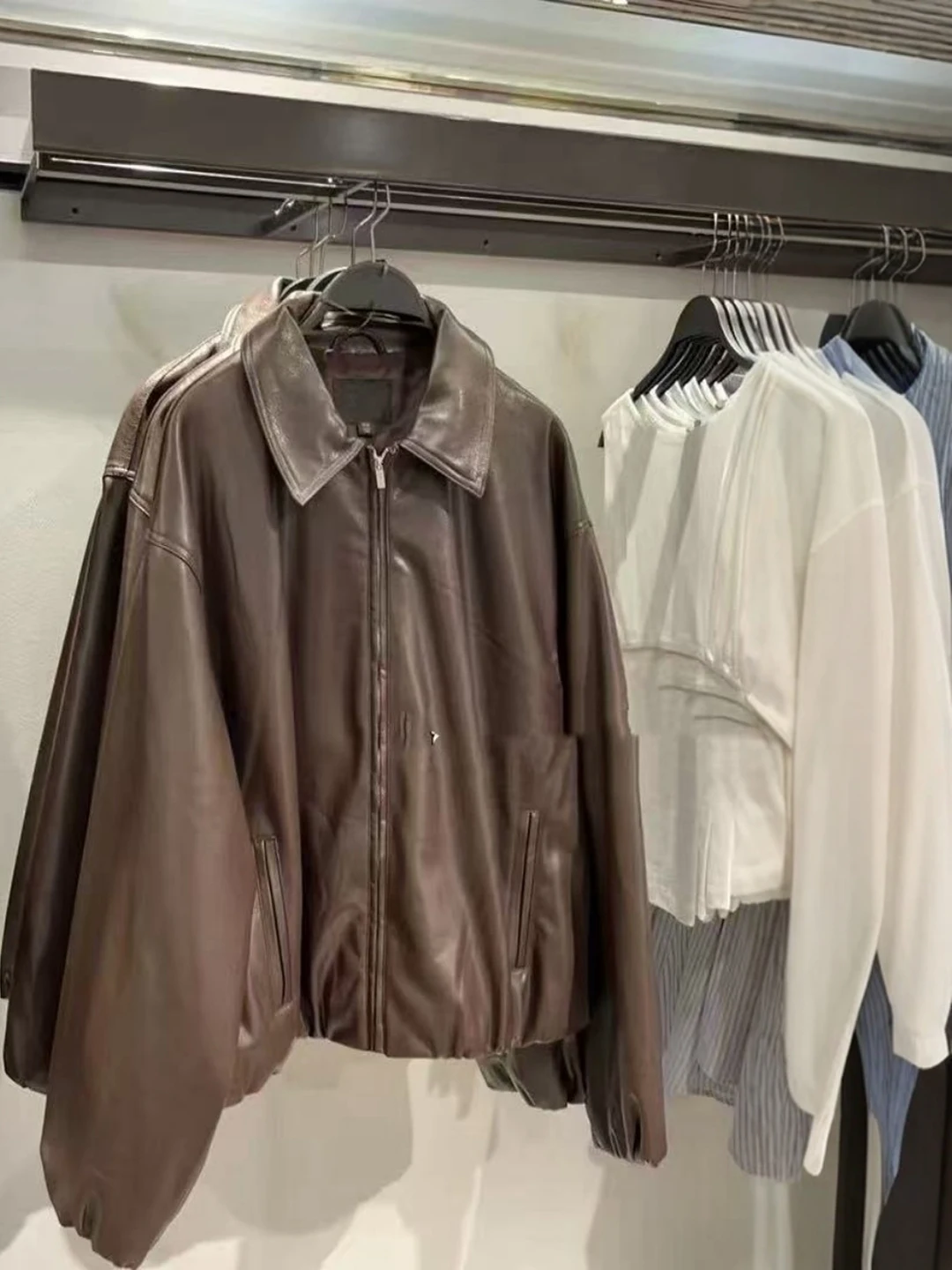 American Retro Loose PU Leather Jaet Women's Pilot Coat Casual Outerwear Fake Leather ort Coat for Ladies Autumn Season