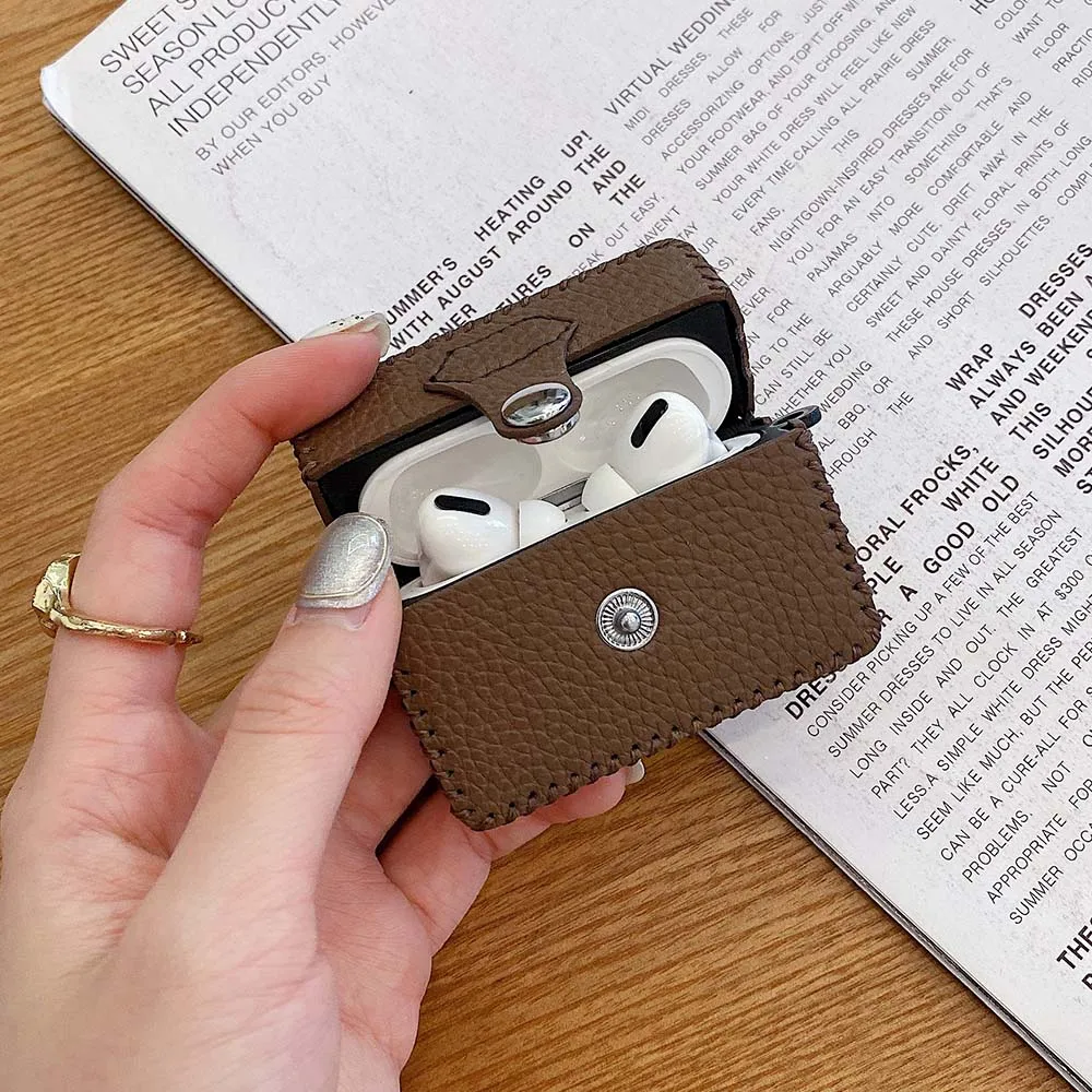 Funda de cuero de Color sólido para auriculares Bluetooth con botón, bolsa antipérdida para Apple Airpods 1, 2, 3 Pro, funda protectora para Airpod