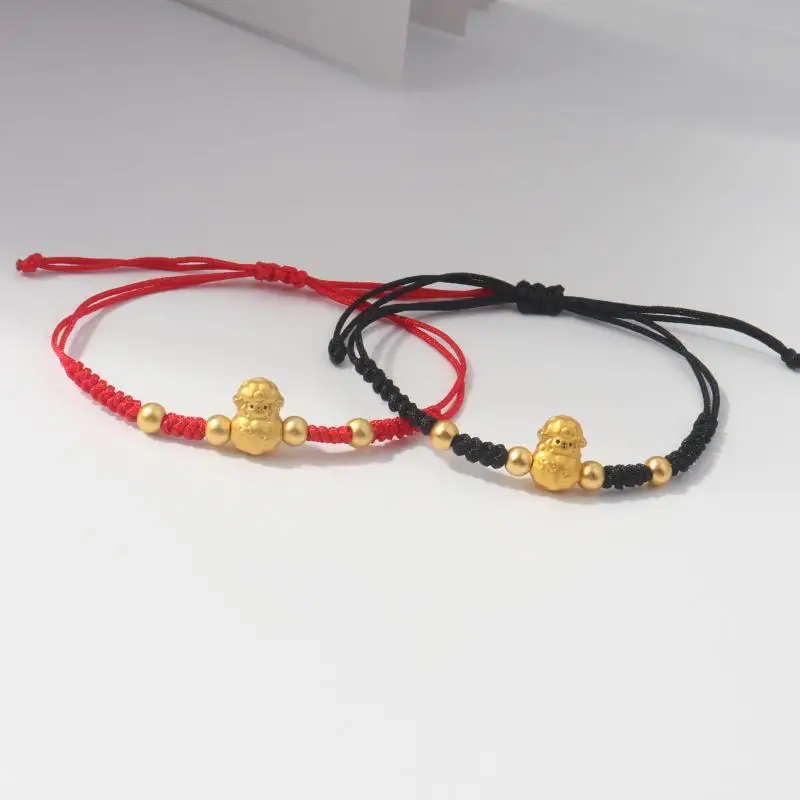 Verstellbares Zodiak-Ziegen-Armband, vergoldeter Charm, geflochtenes Seilarmband, chinesische Perlen, Damen, Neu – Detail 11