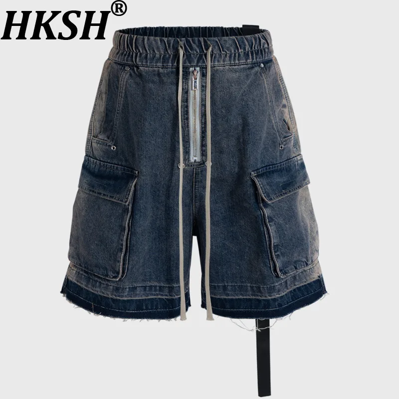 

Мужские джинсовые шорты HKSH в стиле RO High Street с пэчворком и эффектом потертостей, модные, с множеством карманов, шикарные, в стиле ретро, капри HK19311