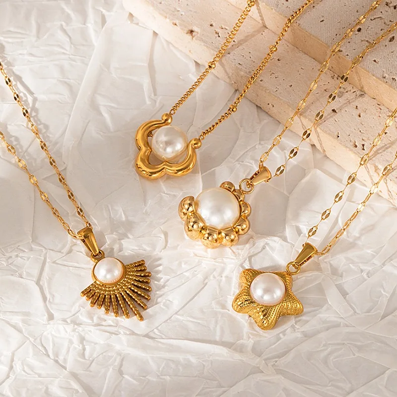 316 الفولاذ المقاوم للصدأ الذهبي ستار هندسية اللؤلؤ قلادة قلادة للنساء الاتجاه الجديد موضة سلسلة عنق مجوهرات هدية