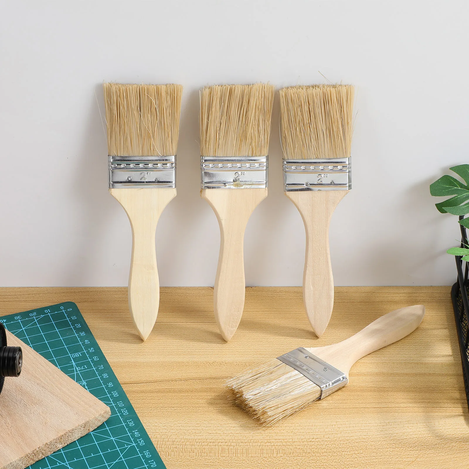 

Thickened Wooden Handle Paint Brush 10pcs Multipurpose Set for Art Watercolor Wall Coating Basting Pastry Butter Masonry Use