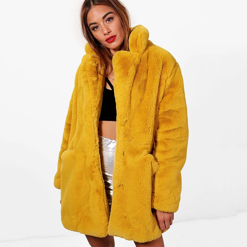 Imagem -05 - Faux Rabbit Fur Jacket para Mulheres Cabolsa de Pelúcia Monocromático Engrossar Inverno Quente Outcoat Chic Meninas Roupas Long Lapel Collar Fur Falso