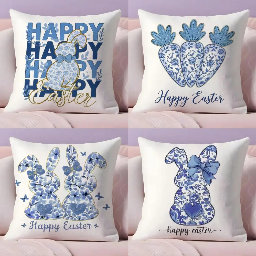 Happy Easter Kissenbezug, weicher, kurzer Plüsch, doppelseitiger Druck, Heimdekoration, maschinenwaschbar, Kissenbezug, Geschenk