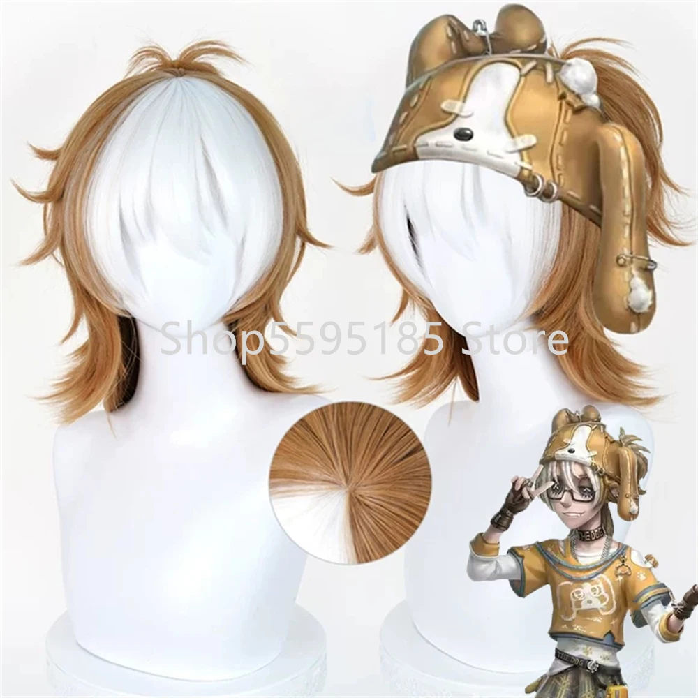 Identity V Prisoner Luca Balsa Cosplay Wig Luca x Siamese Lippu White Brown Short Wig with Clip Ponytail Pelucas