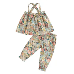 1-5years Toddler Girls Summer Outfit Sets Sleeveless Backless Camisole + Elastic Band Floral Pants Girls Casual 2pcs Suits