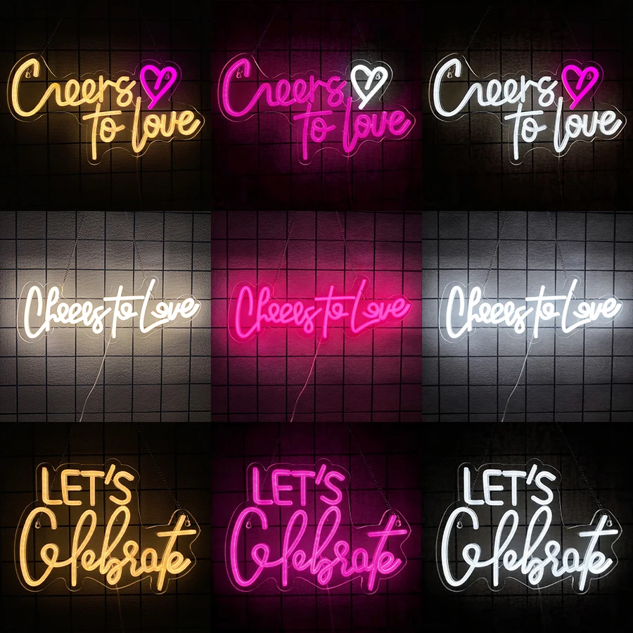 Cheers to Love Neon Sign,Neon LED Light Up Letter Sign for Wedding Bridal Shower Bedroom Valentine Day Birthday Party Wall Decor