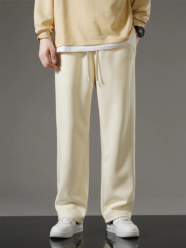 

Spring Autumn Men Sweatpants Korean Fashion Sportswear Drawstring Wide Leg Straight Track Pants Cotton Casual Loose Trousers