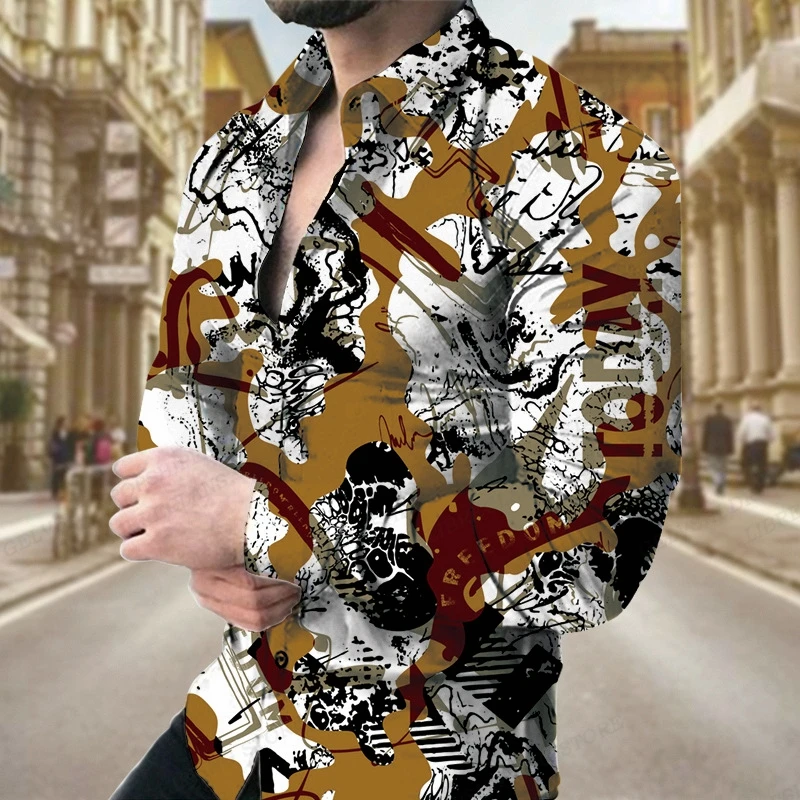 

Leopard Shirts Men Fashion Shirt Long Sleeve Hawaiian Shirts Cuba Beach Blouse Men's Clothing Vocation Camisas Streetwear
