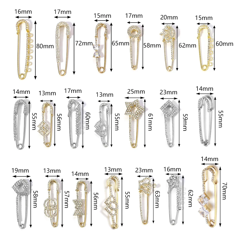 2pcs/Lot Rhinestones Gold Plated Crystals Elegant Brooche Bow Large Pins Brooch For Women Dress Safety Pin Brooches Wholesale
