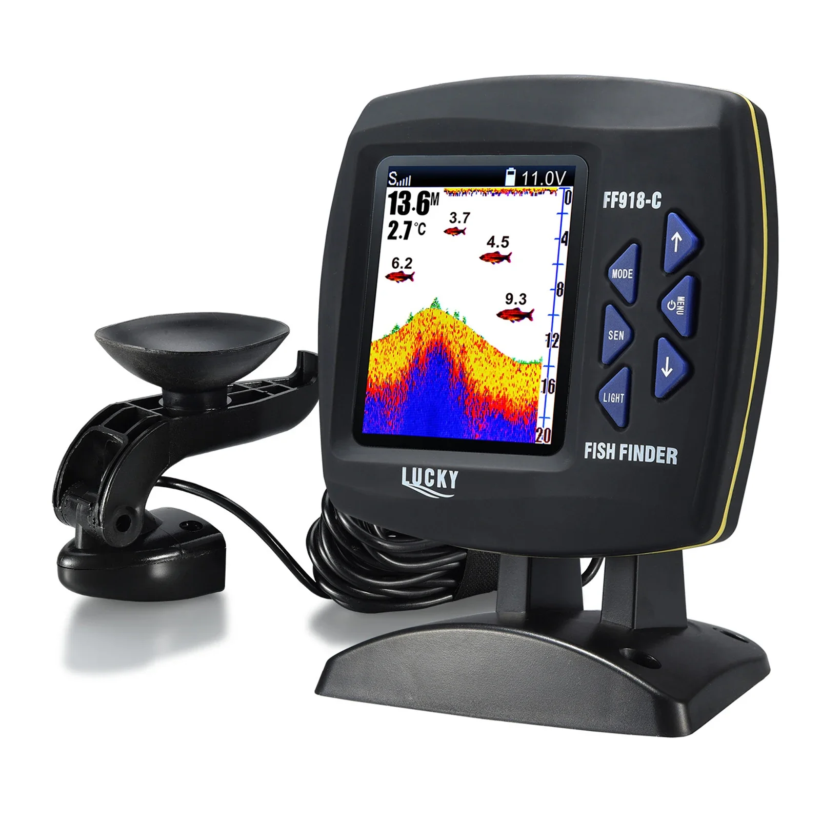 LUCKY Wired Fishing finder 180m / 590ft Depth Sounder Fish Detector F918-C180S Monitor LCD Locator Boat Fishfinder from a boat