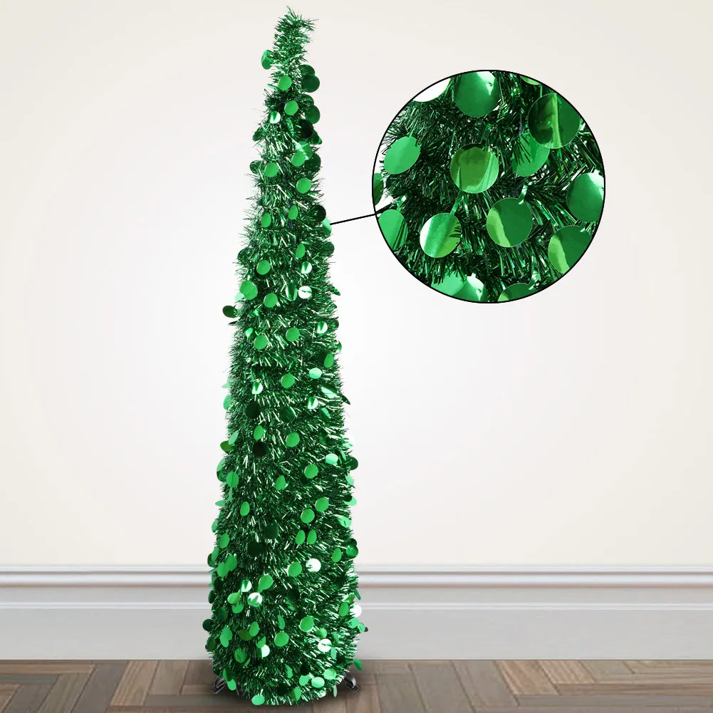 Albero di natale pieghevole da 5 piedi albero di natale costiero artificiale Pop-Up verde Tinsel per decorazioni natalizie natalizie