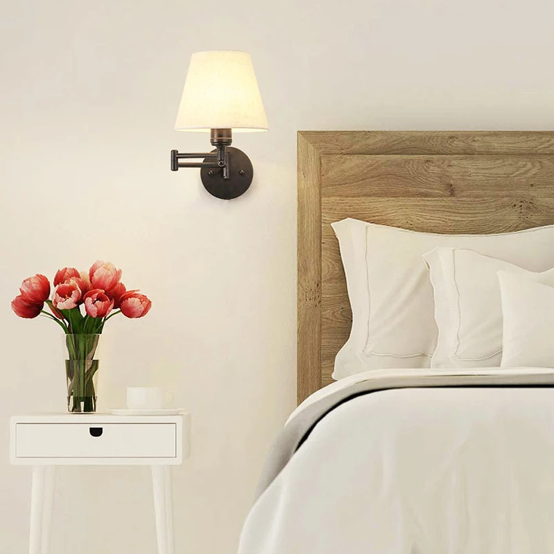 Imagem -04 - Quashion-moderno Simples Tecido Nórdico Lâmpada de Parede com Interruptor Regulável Swing Sconce Luz de Cabeceira Quarto Luz Home Decor