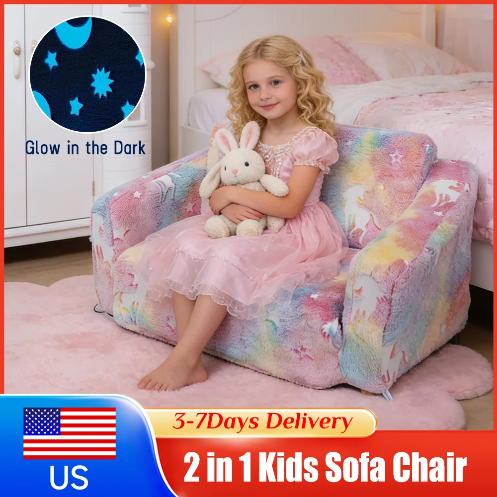 2-in-1 Konvertierbares Sofa zu Liegestuhl Leuchtend im Dunkeln Stern-Plüsch-Schaum Kindersessel Faltbares Kleinkind-Sofa für Spielzimmer Schlafzimmer Kinderzimmer
