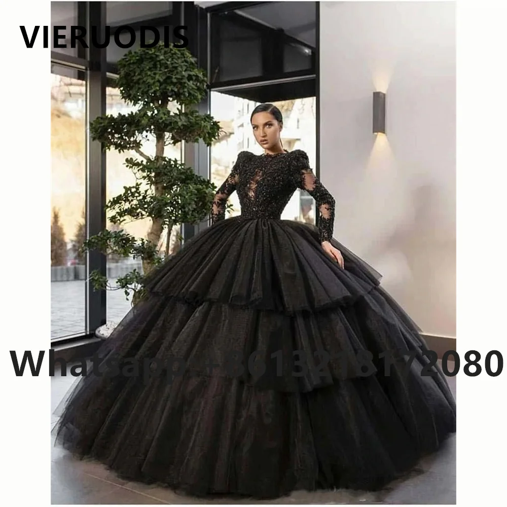 

Black Long Sleeve Ball Gown Quinceanera Dresses Sweet 16 Layered Prom Gowns Sweet 15 Vestido De 15 Anos Quinceanera