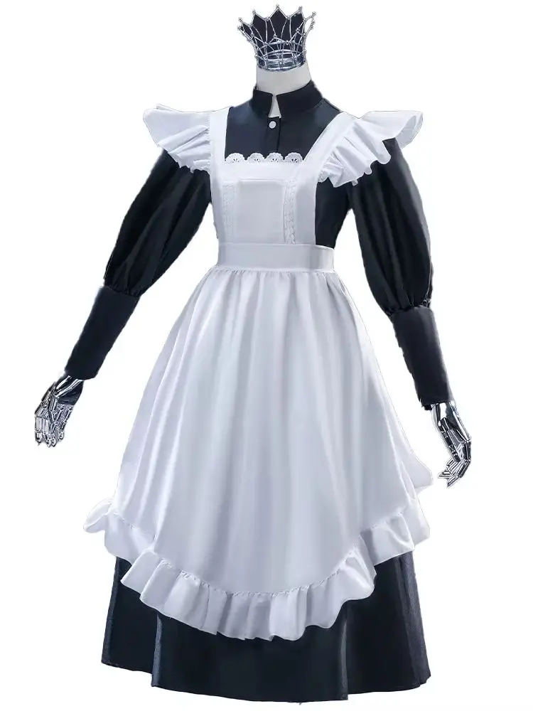 IN STOCK Women Men Halloween Cosplay Costume【S-5XL】DokiDoki-N Black White Long Maid Dress Lolita Maid Plus Size
