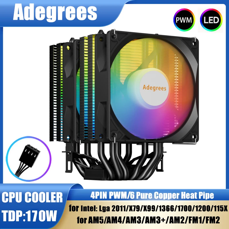 Chłodnica procesora 6 rurek grzewczych 4-pinowy procesor PC Tower Air Cooler dla Intel LGA 1700 1200 1150 1151 1155 2011 X79 X99 1366 AM3 AM4 AM5