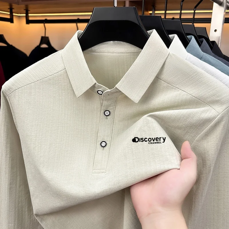 Designer-Marken-Poloshirt für Herren mit Original-Print, Herbst-Neuheit, einfarbig, langärmelig, mit Kragen, Business-Casual-Herrenbekleidung – Detail 4