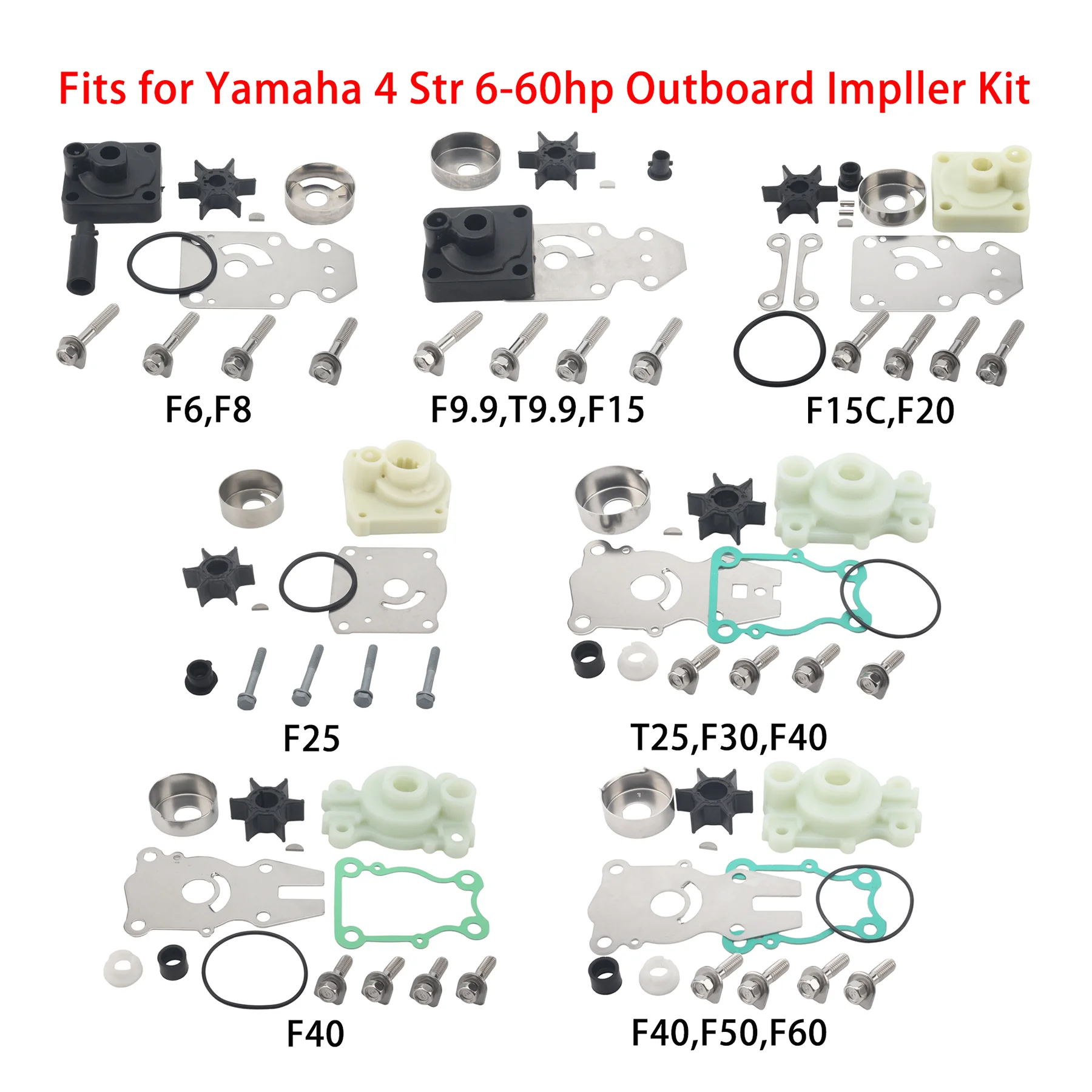 

Outboard Water Pump Repair Kit W/ Housing Fits for Yamaha 4 Stroke 6 8 9.9 15 20 25 30 40 50 60 HP 68T-W0078 63V-W0078 63D-W0078