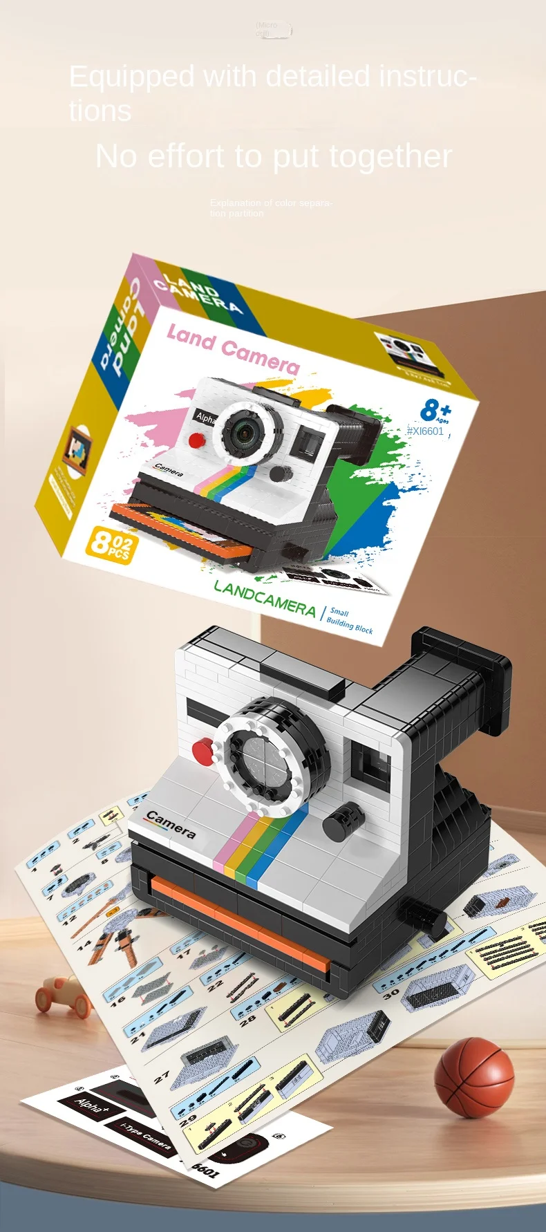 802 stücke Mini Baustein Vintage Modell Polaroid Retro Kamera Erwachsene Sammlung Ornamente IDEEN Serie Spielzeug Mädchen Geburtstag Geschenke – Detail 8