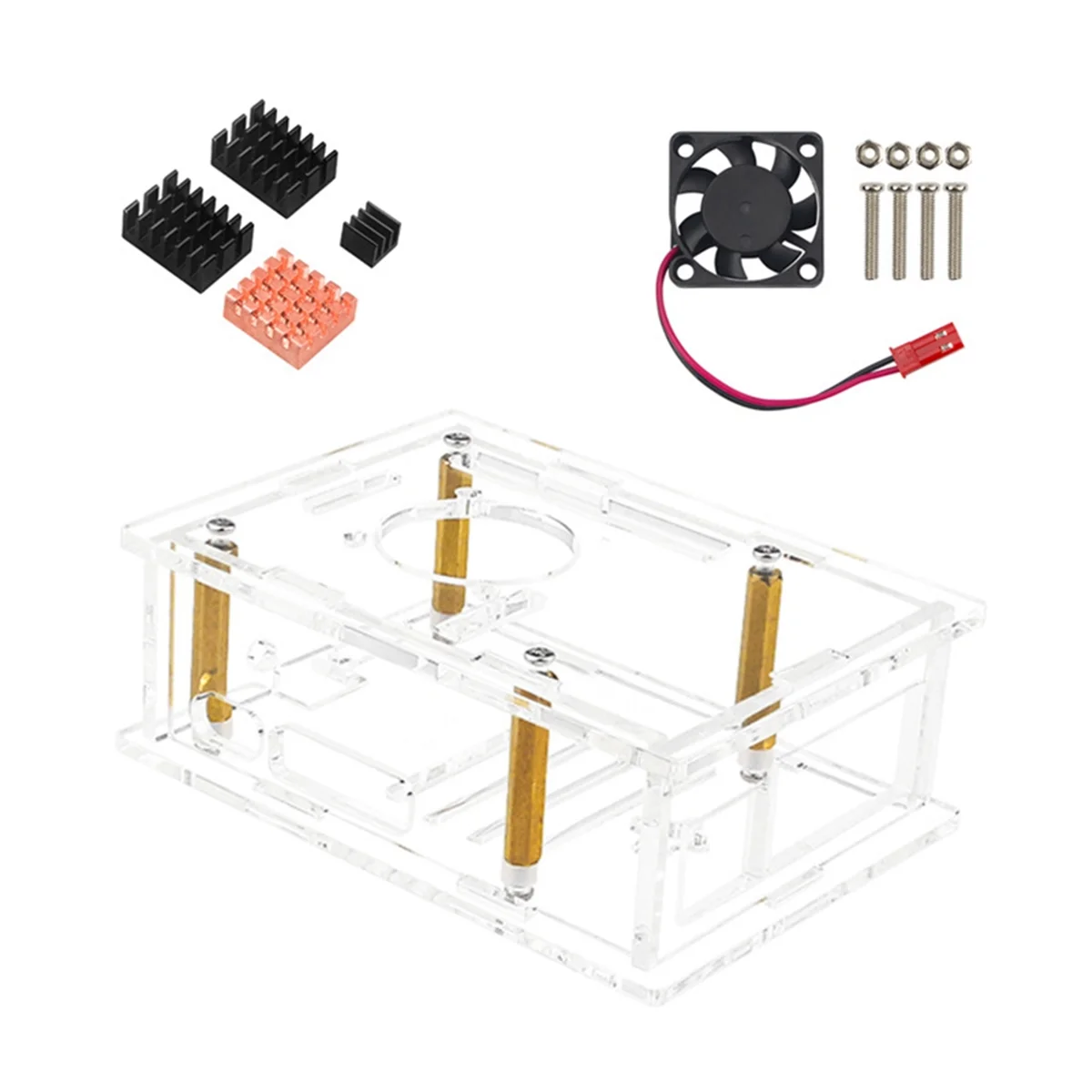 AT87-For Raspberry Pi 5 Acrylic Case Transparent Case with Cooling Fan Aluminum Heat Sink for Pi 5 D