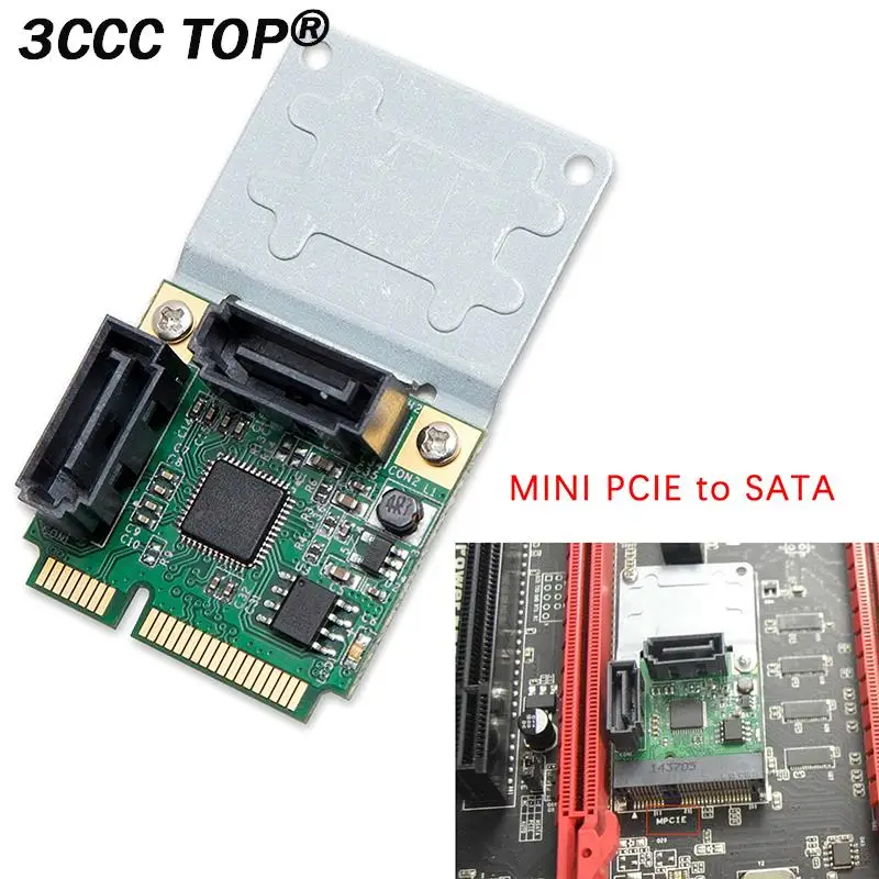 Mini PCI-Express To 2 Ports SATA 3.0 Expansion Adapter Card Mini PCIe To Dual SATA Add On Card Supports Two SATA 3.0 6Gbps Ports