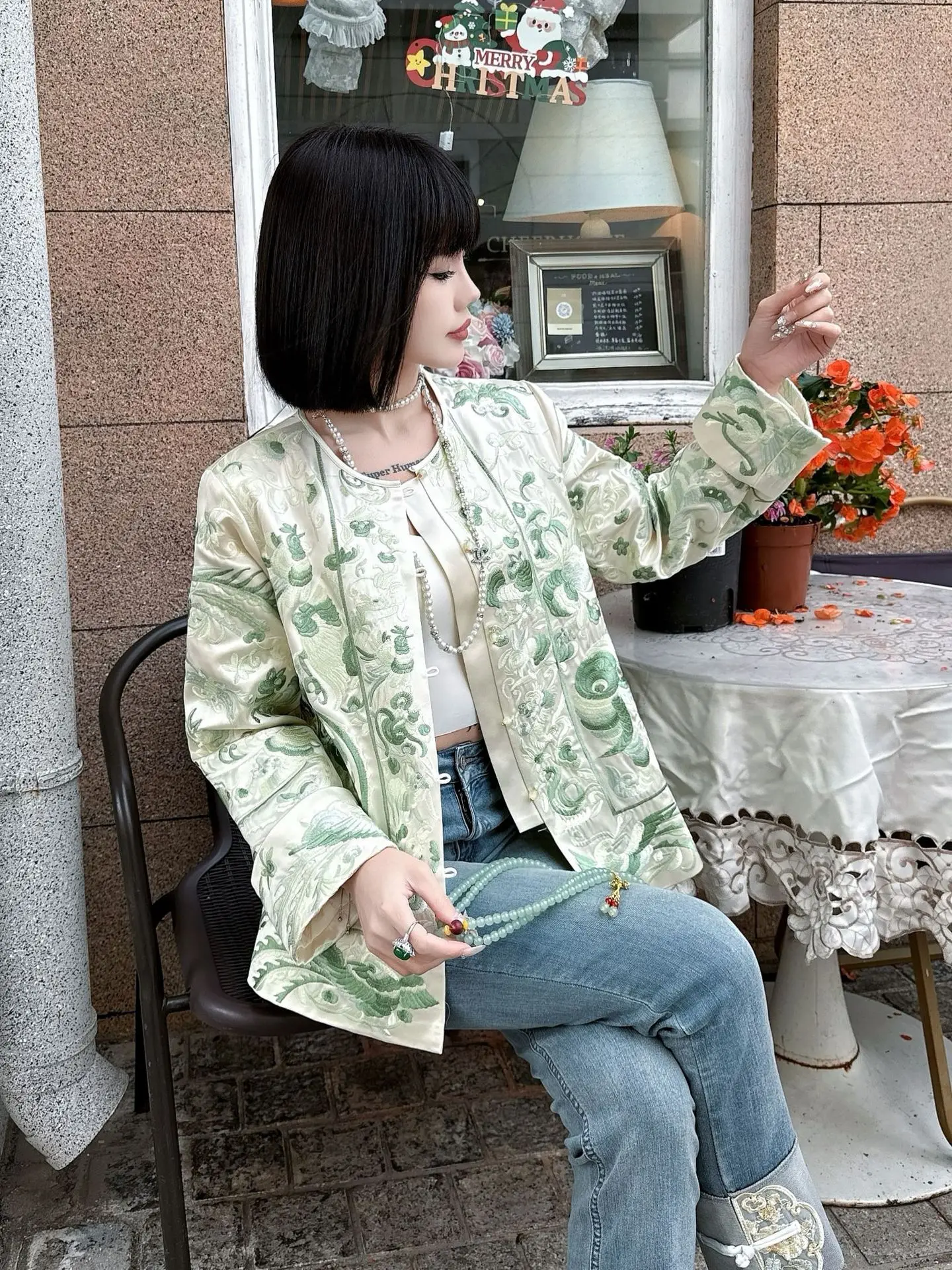 High-end Spring Autumn Acetate Top Chinese Tang Attire Retro Embroidery Elegant Lady Jacket Female S-XXL
