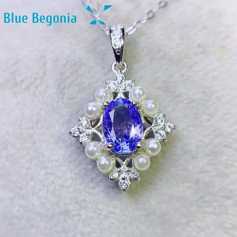 

Natural Tanzanite Women's Necklace Fine Jewelry Necklace for Women Anniversary Gift 925 sterling silver 5*7mm Gemstone