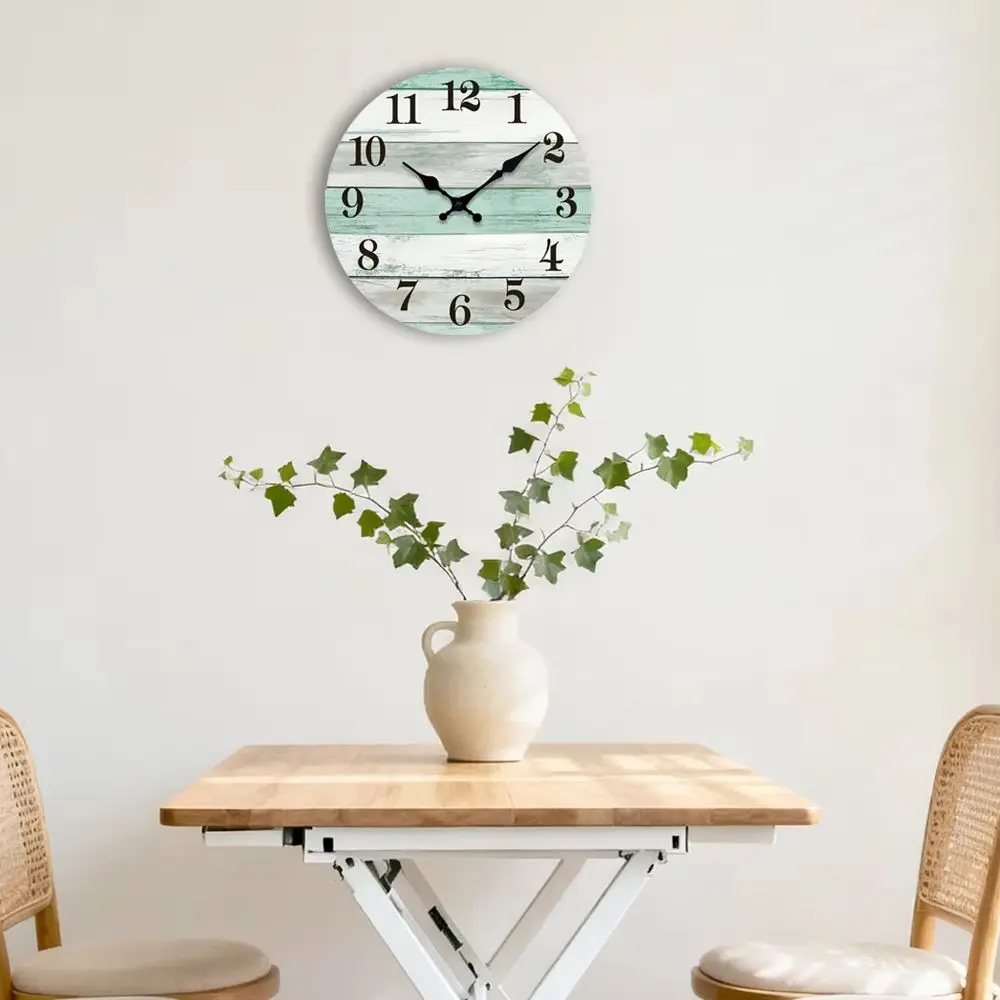 1PC Vintage Wood Wall Clock Board Pattern Retro Black Hands Rustic Decor For Living Room Bedroom Silent  Clock 8 10 12 Inch