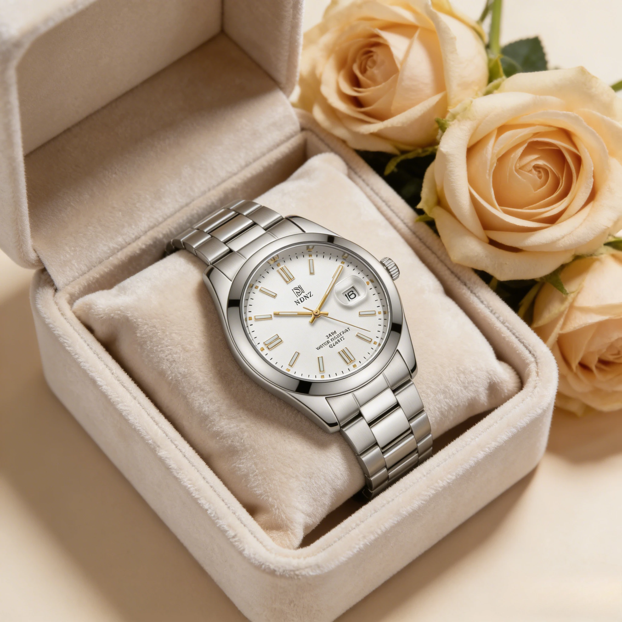 NDNZ Luminous Couple Watch Stainless Steel Waterproof Japanese Movement Date Display Luxury Wristwatch