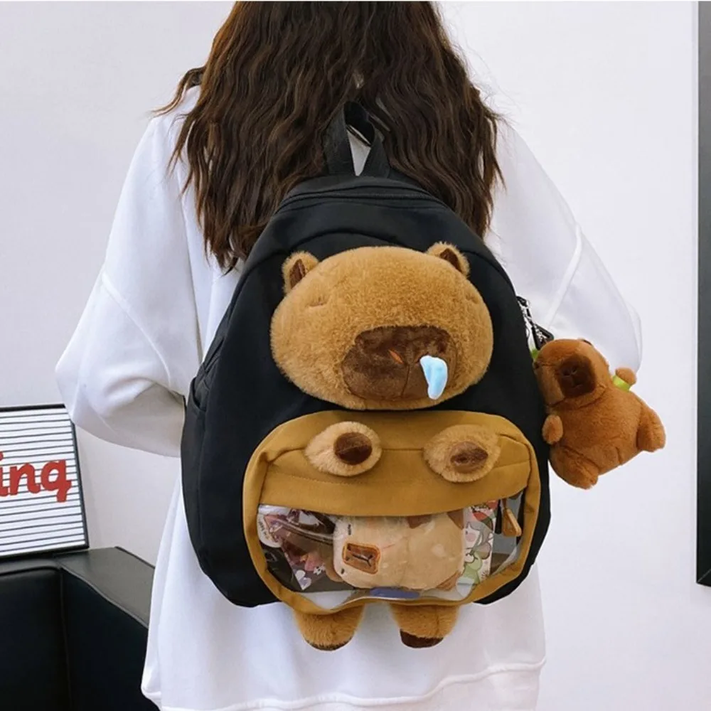 Geschenk Rotz Capybara Anime Rucksack große Kapazität leichte Aufbewahrung tasche mit Plüsch Anhänger Schult asche Kinder Mädchen Junge