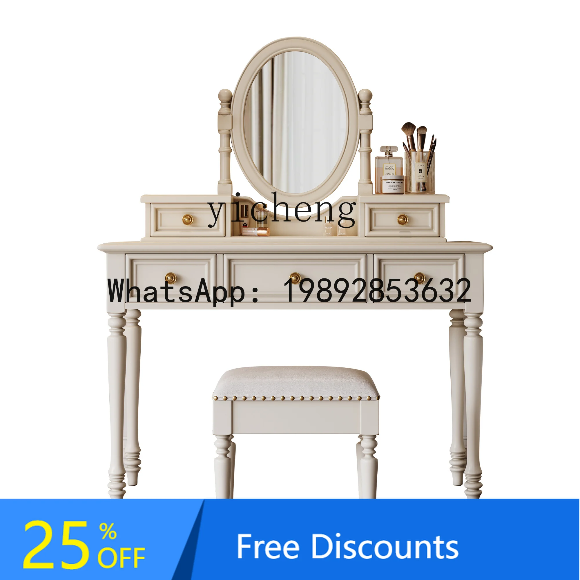 AB  All Solid Wood Bedroom Dresser  Luxury Premium White Mirror with Drawer