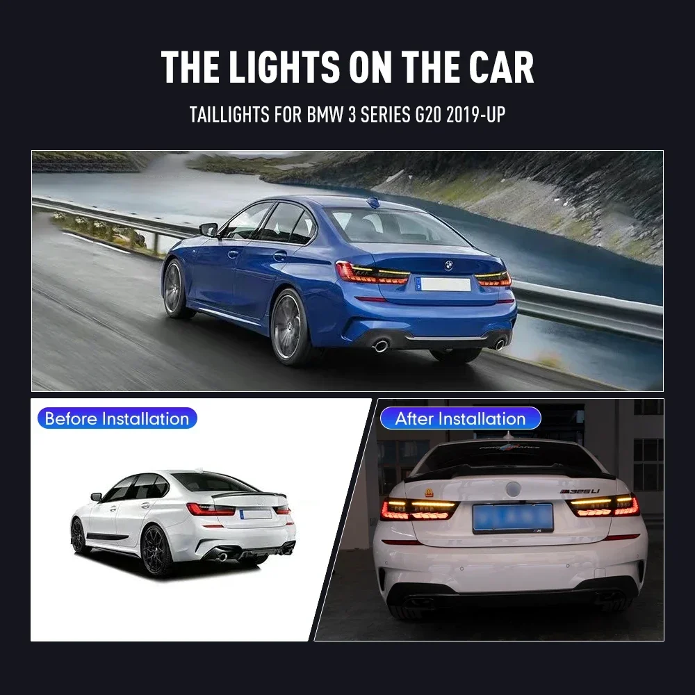 زوج من أضواء خلفية LED لسيارات BMW 3 Series G20 2019-up DRL عكس الفرامل إشارة دوران السيارة الخلفية الذيل ضوء الجمعية التوصيل والتشغيل