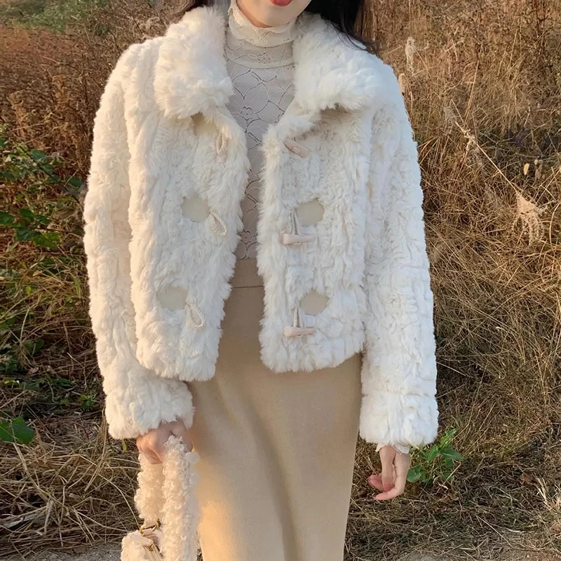 

Faux Fur Jacket Women 2024 Autumn and Winter Fashion Simple Long-sleeved Temperament Women's Thick Warm Lamb Plush Coat