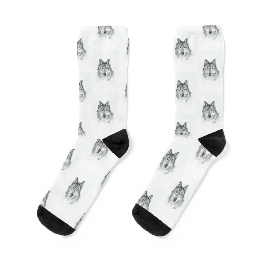 

Wolf Watercolor Portrait Wild Animal Art Socks cotton christmas stocking kawaii funny sock Socks Women's Men's