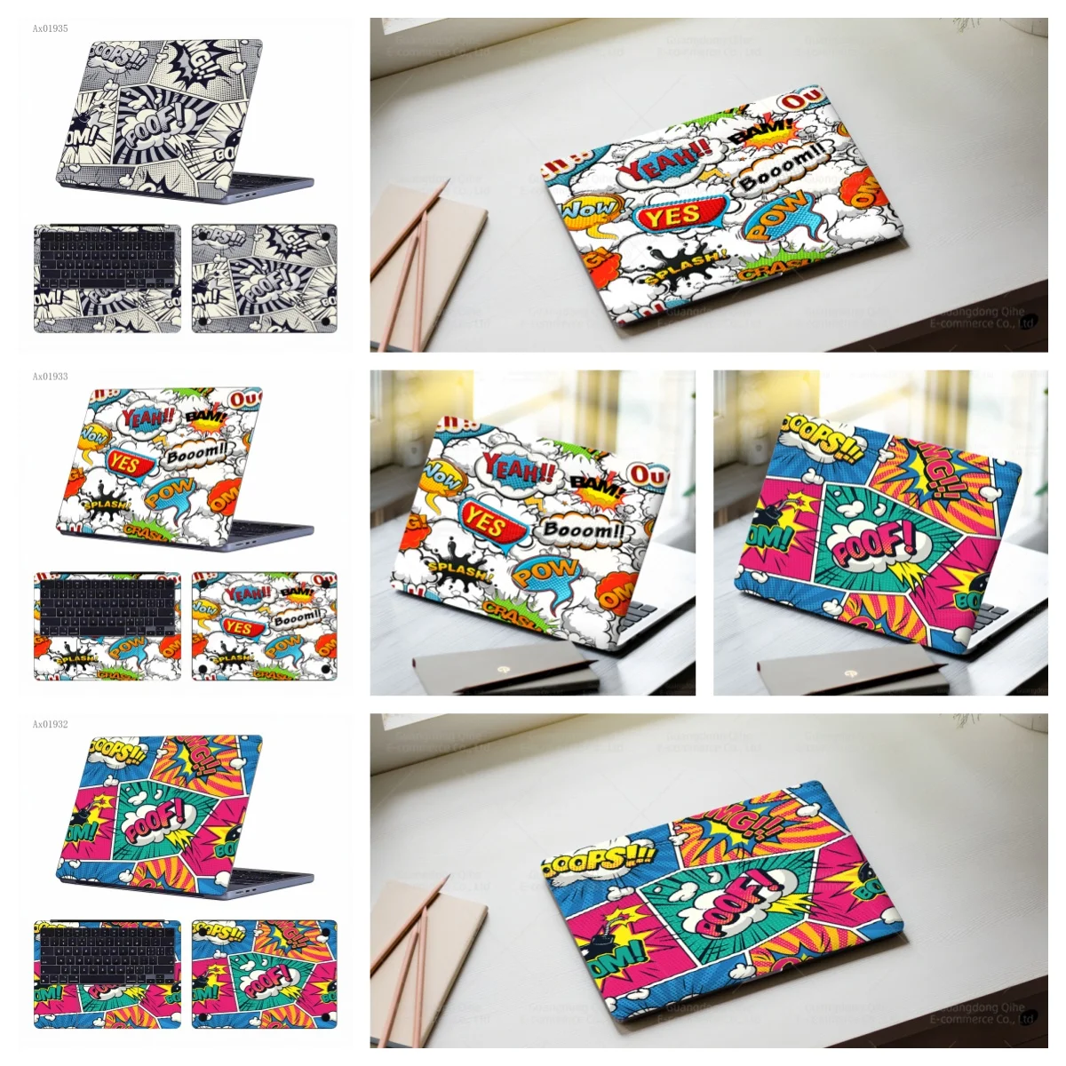 

Набор из 2 наклеек для ноутбуков в стиле поп-арт комикс, защитные стикеры с возможностью обрезки для ноутбуков 13-17 дюймов, самоклеящиеся декоративные наклейки для ПК