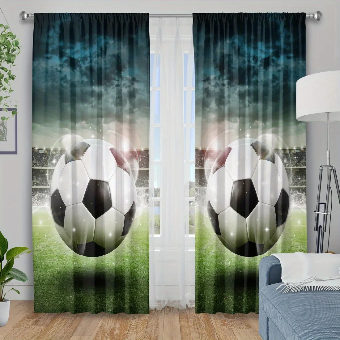 Soccer Football Curtains Drapes Sports Theme Window Treatment Athletic Man Cave Style Curtains Pair Bedroom Living