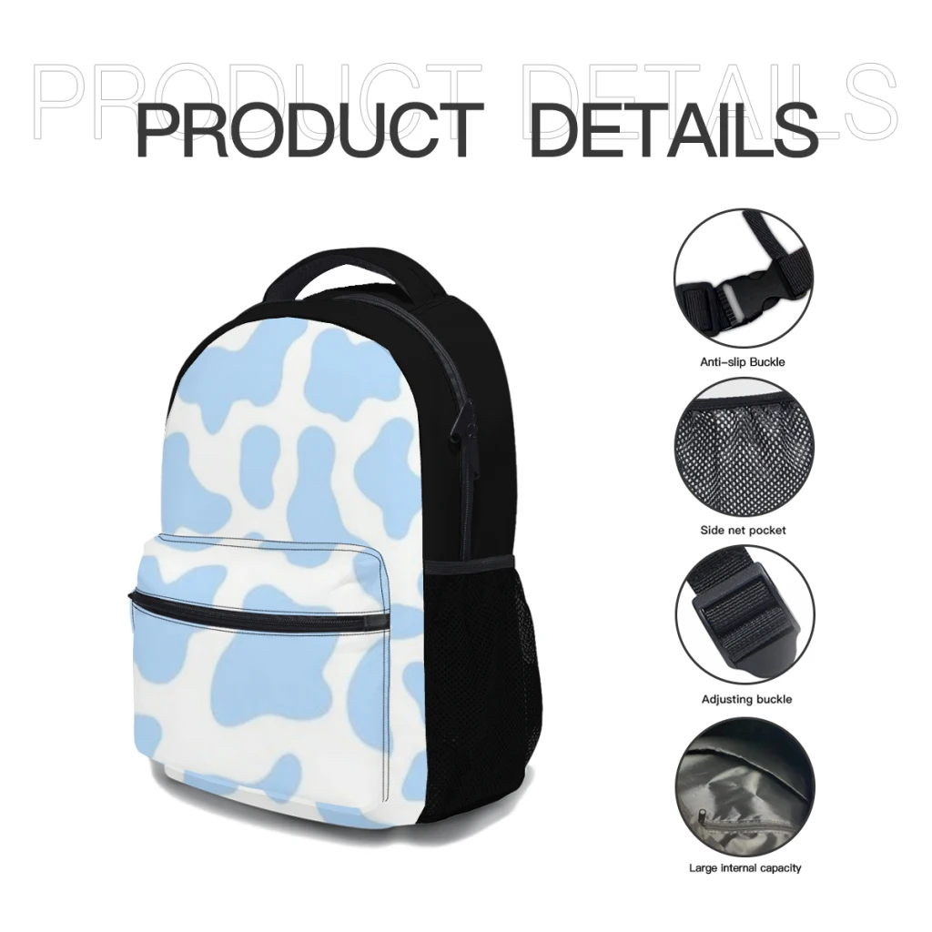 Preppy, mochila escolar azul para meninas, mochila de estudante de grande capacidade, mochila de estudante do ensino médio de desenho animado de 17 polegadas