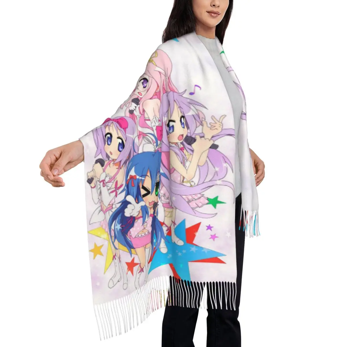 らき☆すた アニメ スカーフ タッセル スカーフ 女性用 ソフトで暖かいショールとラップ 大きめ 秋冬 ショール ラップ