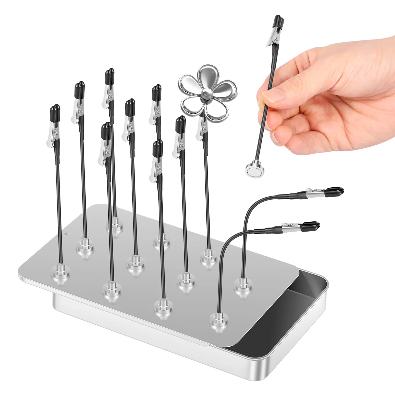 

Metal Painting Stand Base Holder with 12 Pcs Magnetic Bendable Alligator Clips Model Parts Assembly Tool Set for Airbrush Spray