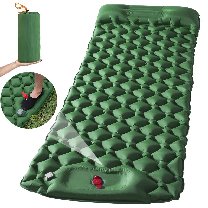 

Self Inflating Camping Sleeping Pad 40D Nylon TPU Sleeping Mat With Built-in Pump Foot Pump Camping Mat