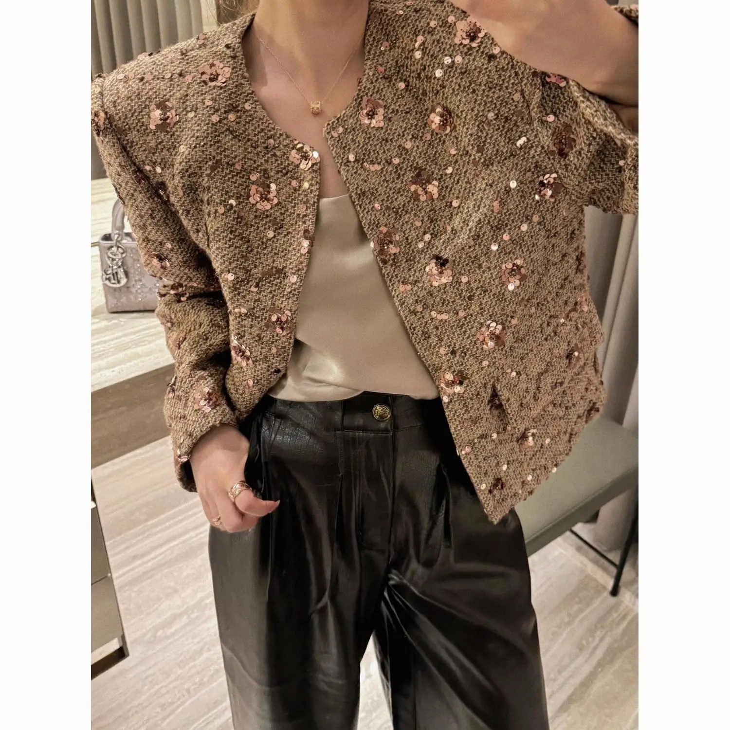 سترة الذهب الترتر 2025 ربيع الخريف موضة جديدة معطف تويد سميك #4